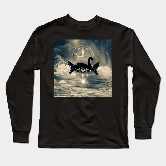 Fantasy eye with swan in black and white Long Sleeve T-Shirt by Nicky2342